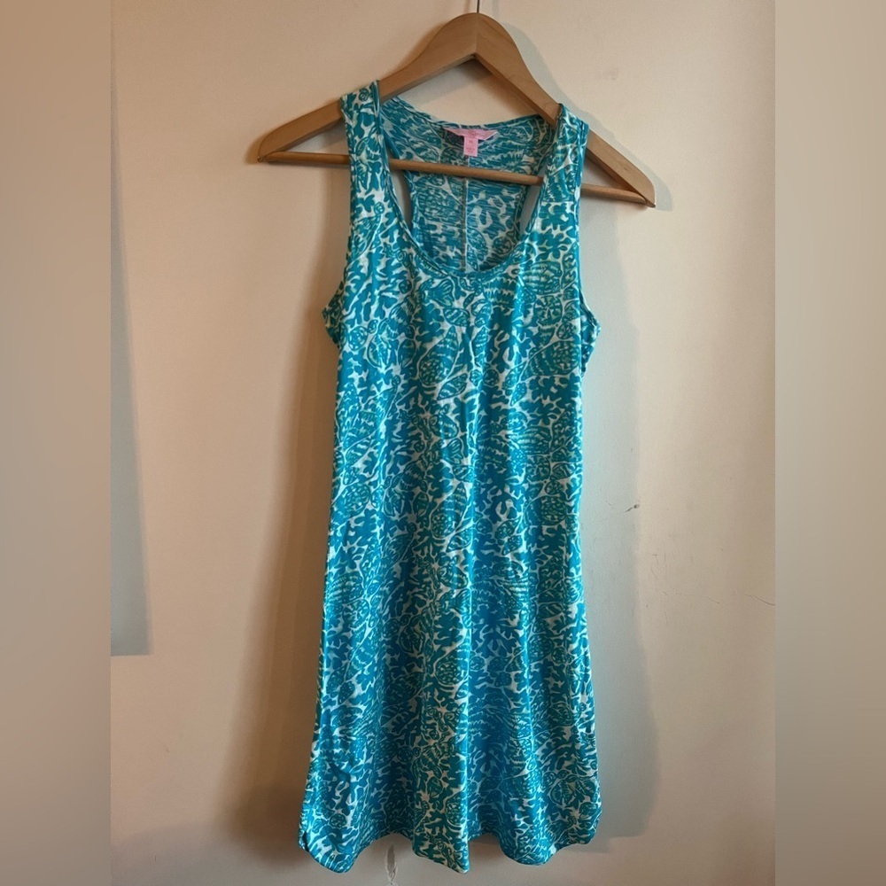 Lily Pulitzer Blue and White Lobster Seashell Print Sleeveless Tank Dress
